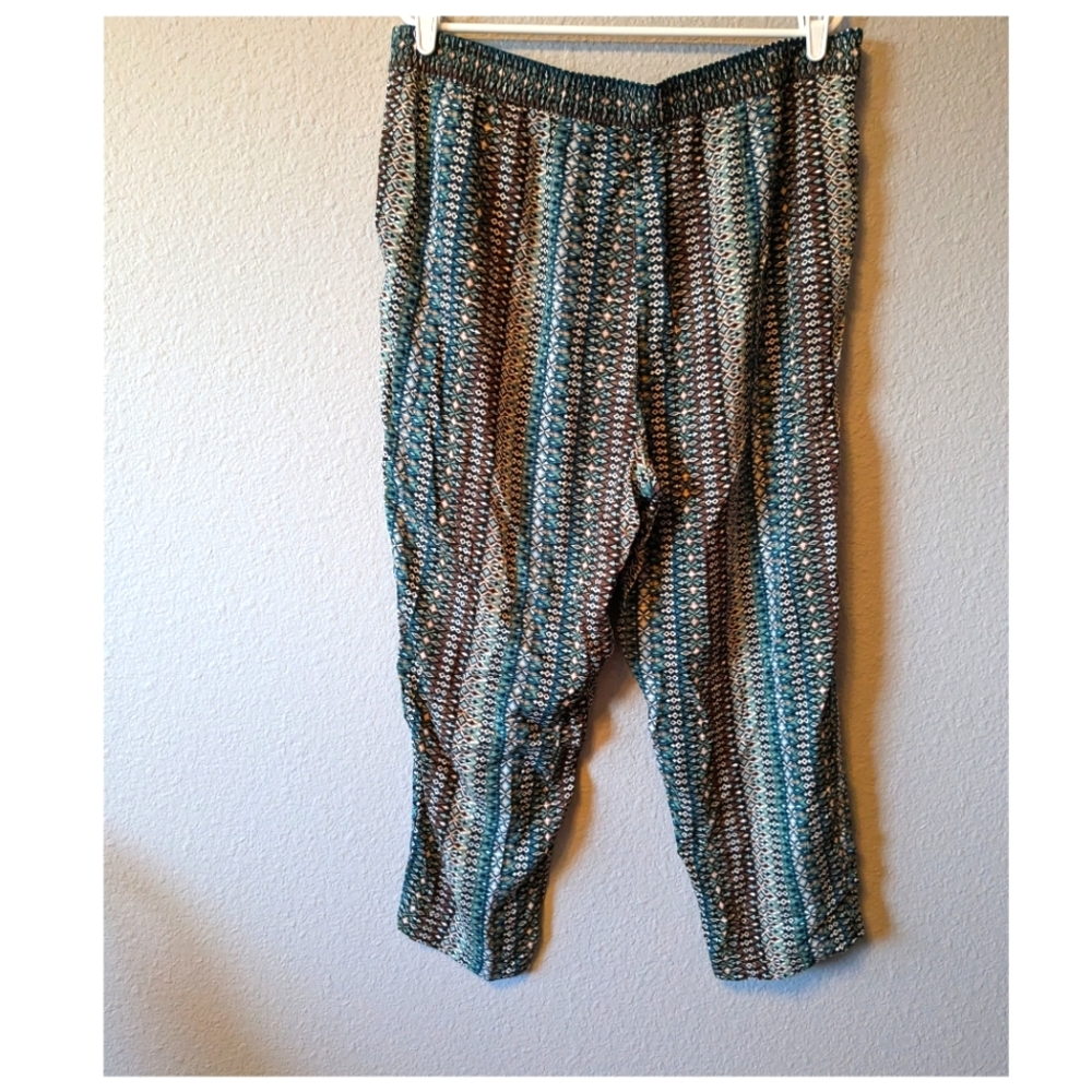 Jessica Simpson Silky Pull on Pants Brown White Blue Pockets sz. XL - Picture 4 of 10